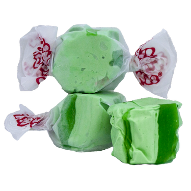 Green Apple Taffy - Taffy Town Green Apple taffy candy in bright shades of green color - whipped salt water taffy with a crisp, sour apple flavor and soft texture.